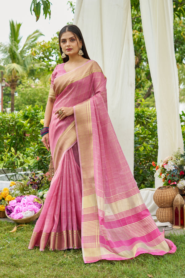 Pink Tissue Saree With Unstiched Blouse