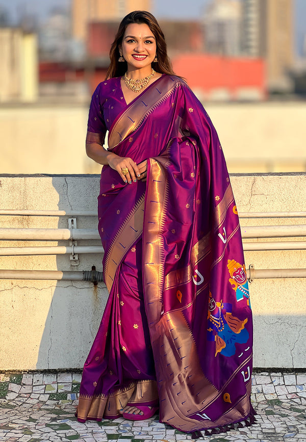 Violet Silk Saree With Unstitched Blouse