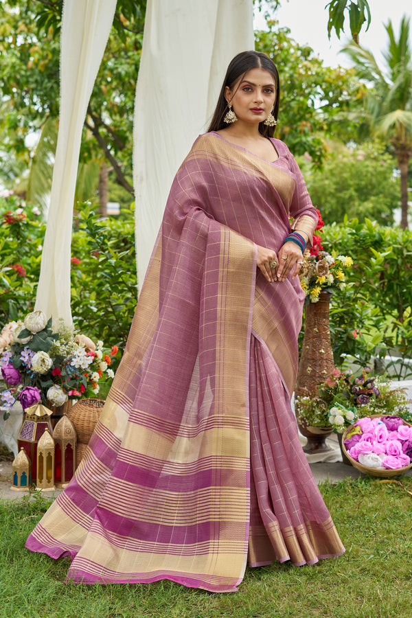 Purple Tissue Saree With Unstiched Blouse