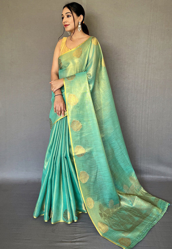 Sky Blue Silk Saree With Unstitched Blouse