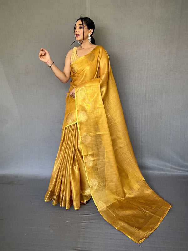 Yellow Silk Saree With Unstitched Blouse