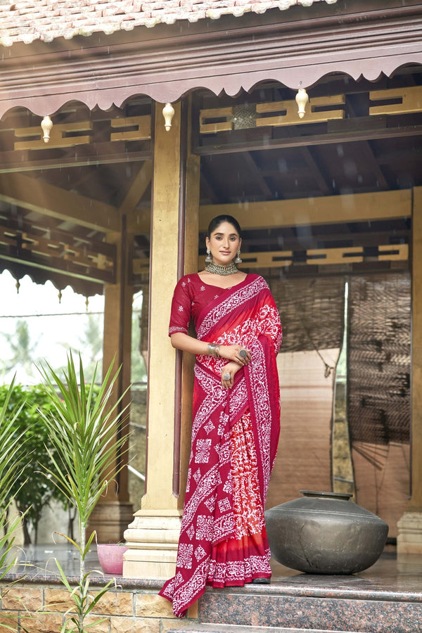 Red Soft Cotton Saree With Unstiched Blouse