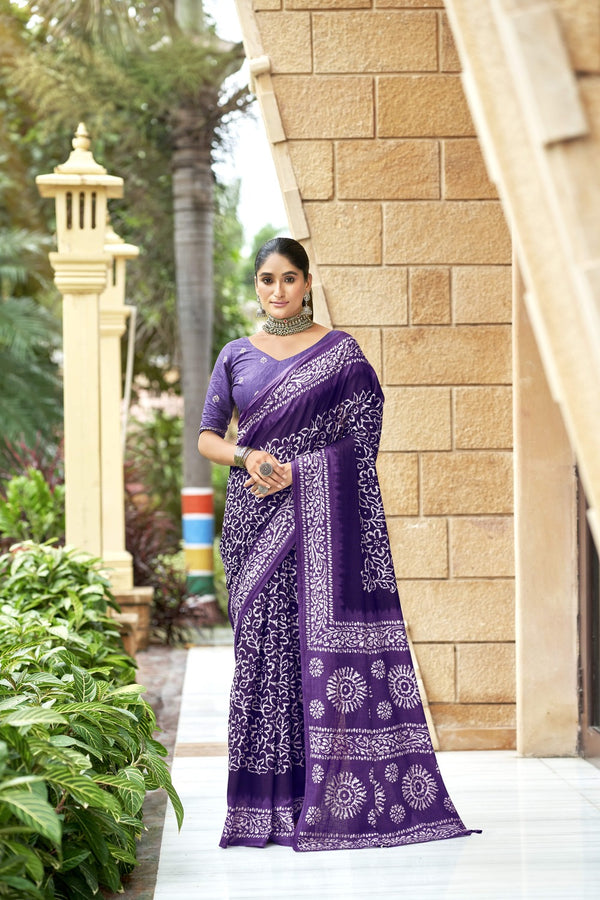 Blue Soft Cotton Saree With Unstiched Blouse