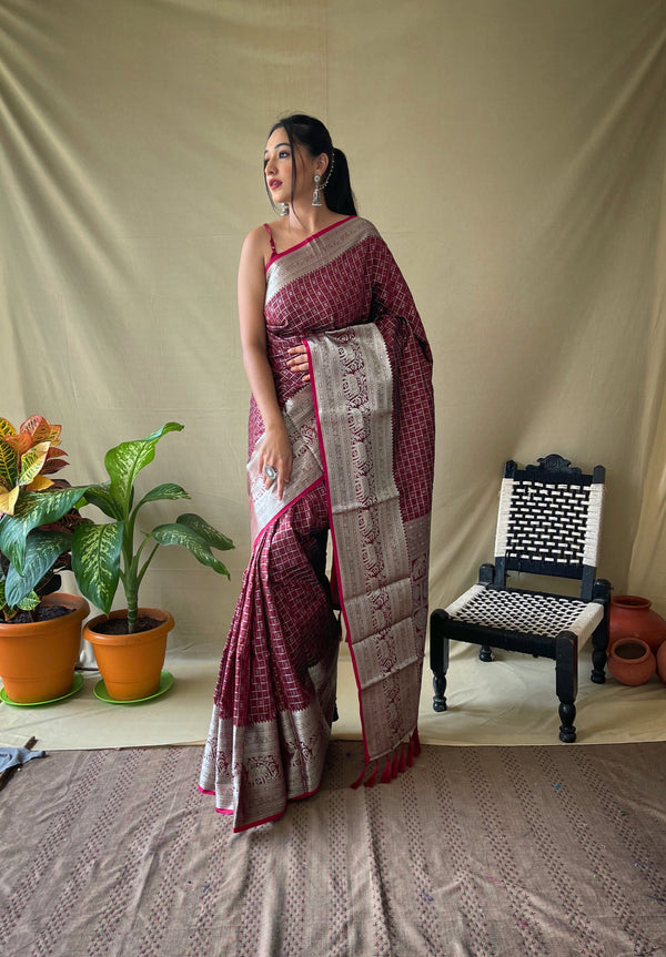 Brown Soft Litchi Silk Saree With Unstitched Blouse