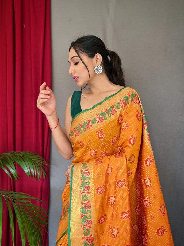 Musterd Silk Saree With Unstitched Blouse