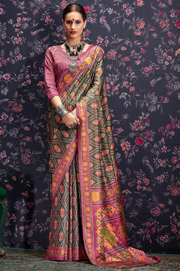 Black Patola Saree With Unstitched Blouse