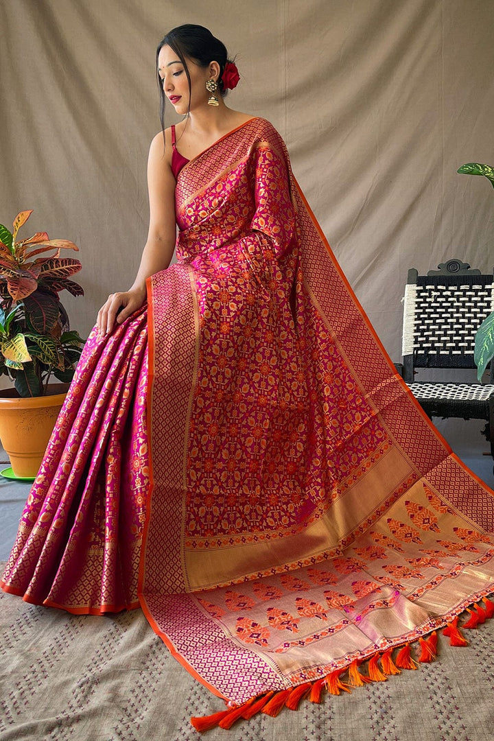 Buy Raspberry Red Satin Silk Saree Nitaraa
