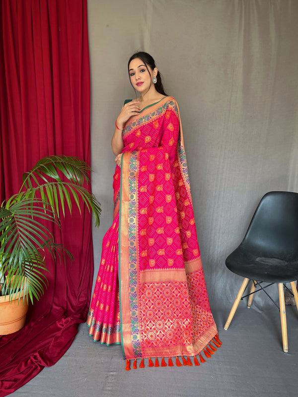 Pink Silk Saree With Unstitched Blouse