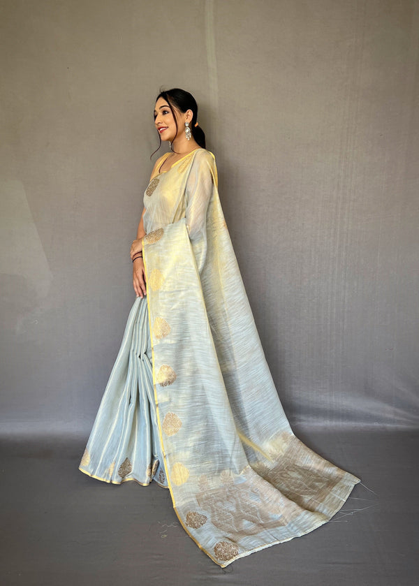 White Silk Saree With Unstitched Blouse